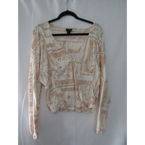 Daytrip Sz M Cream Tan Paisley Print Peasant Blouse Boho Bohemian Top Patchwork - Picture 1 of 7